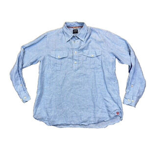 True Measure of a Man Architects of Comfort Mens L Large Linen Long Sleeve Blue